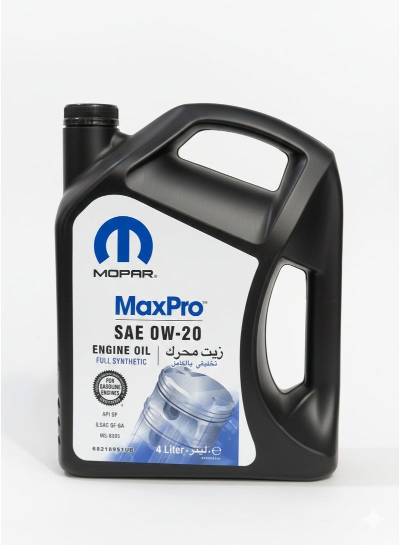 موبار ماكس برو زيت محرك تخليقي بالكامل SAE 0W-20 - عبوة 4 لتر Mopar MaxPro SAE 0W-20 Full Synthetic Engine Oil - 4 Liters